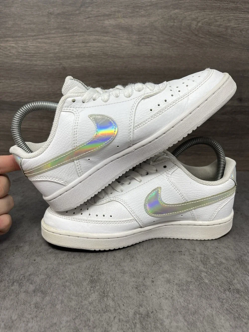 Nike Court Borough Low 2 Kids Size 5 White Iridescent Leather Casual Sneakers